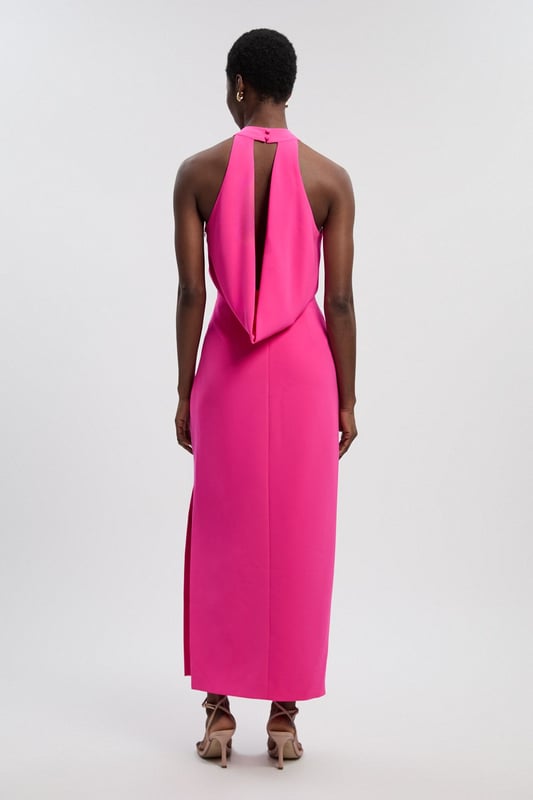 Petite Soft Tailored Halter Neck Open Back Maxi Dress