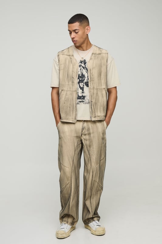 Regular Rigid Extreme Washed Denim Utility Vest