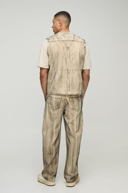 Regular Rigid Extreme Washed Denim Utility Vest