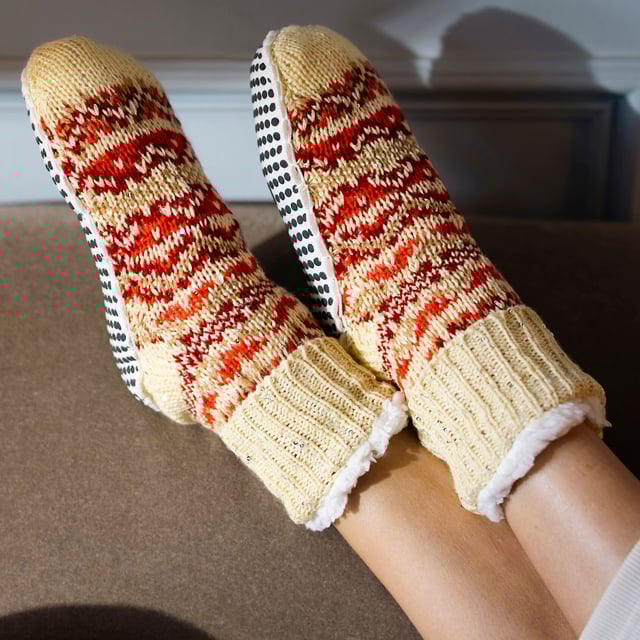 1 Pair Ladies Chunky Fair Isle Moccasin Grip Socks - Warm Winter ...