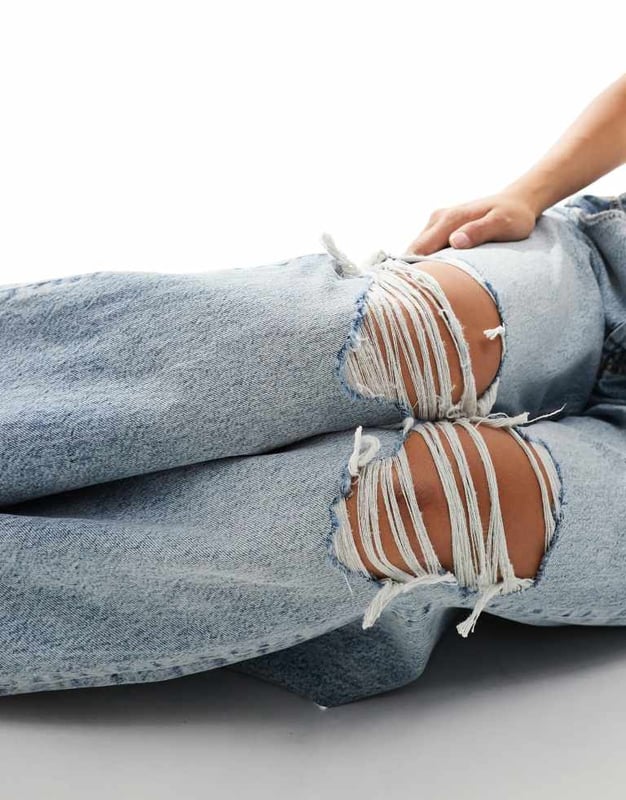 ASOS DESIGN wide leg dad jeans with knee rip in bleach