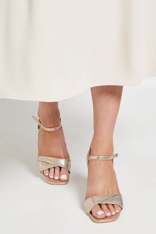 Wide Fit Sally Metallic Textile Soft Twist Front High Stiletto Heel Sandals