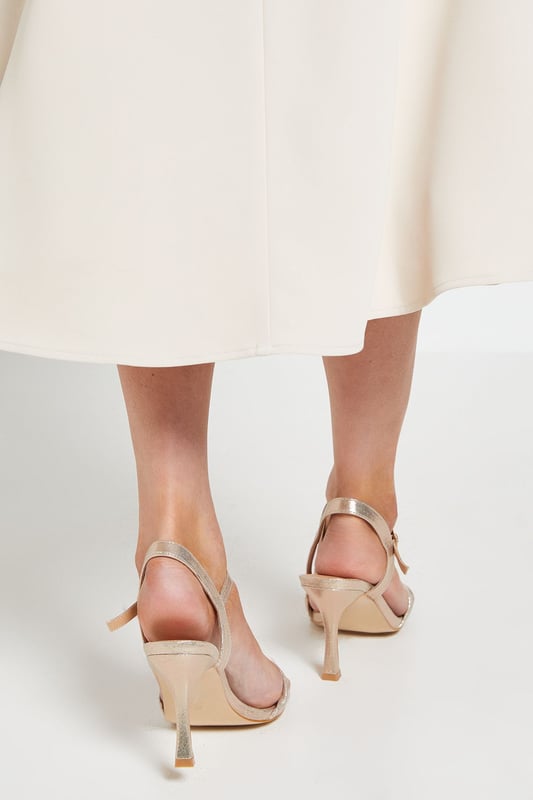 Wide Fit Sally Metallic Textile Soft Twist Front High Stiletto Heel Sandals