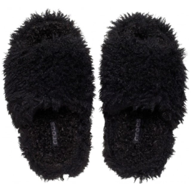 Women's Crocs Classic Shaggy Textured Closed Toe Slides in Black
