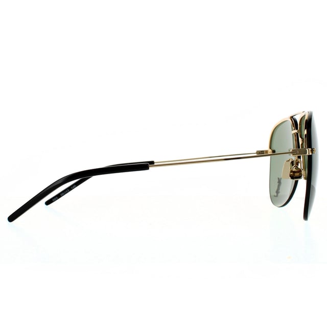 Saint Laurent Aviator Unisex Gold  Green Sunglasses Saint Laurent are a classic rimless aviator design with super slim metal temples, adjustable nose pads and plastic temple tips for a comfortable finish. One lens is embellished with the YSL logo for authenticity.