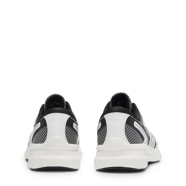 Runner inspired sneaker introduced in the SR23 Collection, for the daily urban use. Upper made of mesh, thermo and rubber synthetic leather for a fresh sporty look. BOSS embossed logo on quarter and on the backtab, printed logo on tongue. Ref: 50504289041.