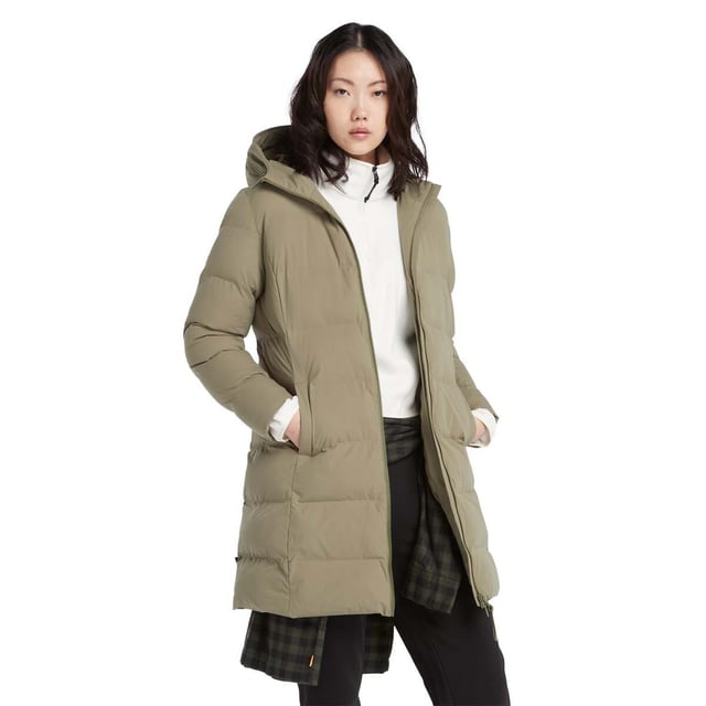 Womens Timberland Durable Water Repellent Parka Jacket in green.- Adjustable hood.- Full zip fastening.- Side pockets.- Adjustable cuffs and hem.- DWR (Durable Water Repellent) Treatment.- Ref: A6SVE5901