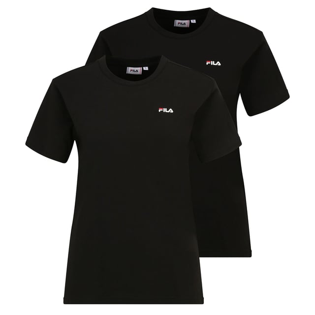 Dos camisetas para mujer de la marca FILA. Mangas cortas, cuello redondo y pequeño logo estampado, hechas de 100% algodón, corte regular.
