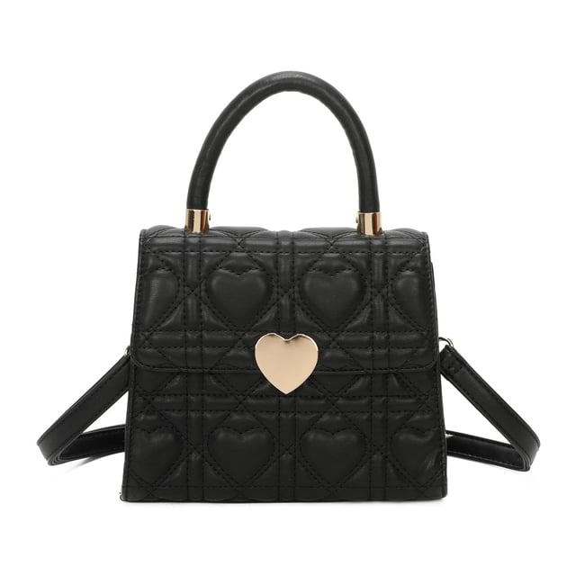 Quilted Heart Grab Bag
Single Grab Handle
Detachable long strap
Top flap mag dot closure
Interior slip pocket
Gold tone metal hardware
Handle drop: max. 60cm
Dimensions: H16cm x W21cm x D10cm
Material: Synthetic