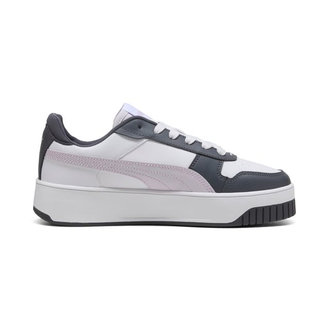 PRODUCT STORY: Streetwear-inspired design and a slightly elevated platform make these Carina's perfect for everyday outfits. FEATURES & BENEFITS: SOFTFOAM+: Step-in comfort sockliner designed to provide soft cushioning thanks to its extra thick heel; Recycled Content: The upper of this shoe is made with at least 20% recycled materials as a step toward a better future. DETAILS: Leather upper; Rubber midsole; Rubber outsole; PUMA Formstrip on the medial and lateral sides; PUMA Cat Logo on the heel.