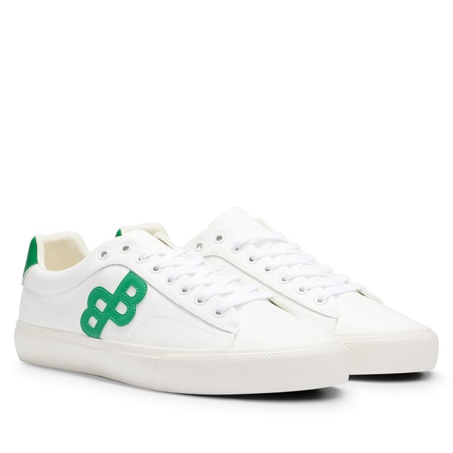 Men's Boss Aiden Tennis Trainers in White BOSS basic cupsole enriched by the recognizable double B logo on quarter in contrasting colors. Rubberized leather on the logo and backtab.