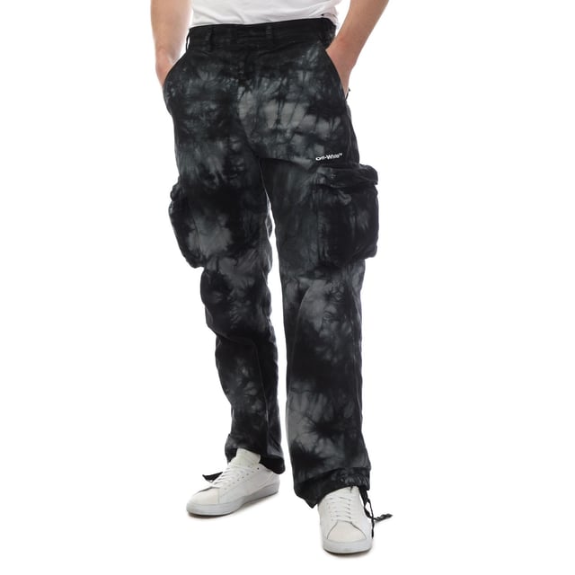 Off White Bounce Tie Dye Cargo Pants in grey.- Concealed front fastening.- Two front patch pockets.- Two rear flap pockets.- Logo print to the front.- All-over graphic print.- 100% Cotton.- Ref: OMCF0320010701