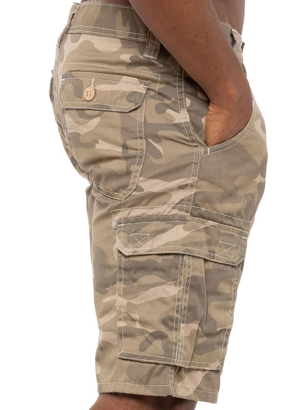 Kruze Camo Shorts in Beige, 65% Polyester, 35% Cotton, Mid Rise, Regular Fit Shorts, Featuring 2 Front Pockets, 2 Buttoned Back Pockets and 2 Velcro Side Pockets and Zip Fly Fastening, Machine washable, For Casual Occasions
