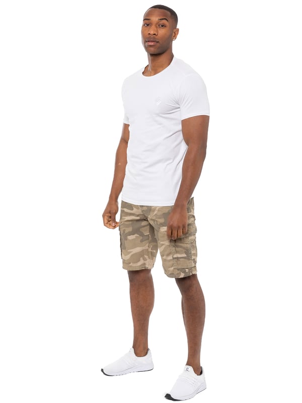 Kruze Camo Shorts in Beige, 65% Polyester, 35% Cotton, Mid Rise, Regular Fit Shorts, Featuring 2 Front Pockets, 2 Buttoned Back Pockets and 2 Velcro Side Pockets and Zip Fly Fastening, Machine washable, For Casual Occasions