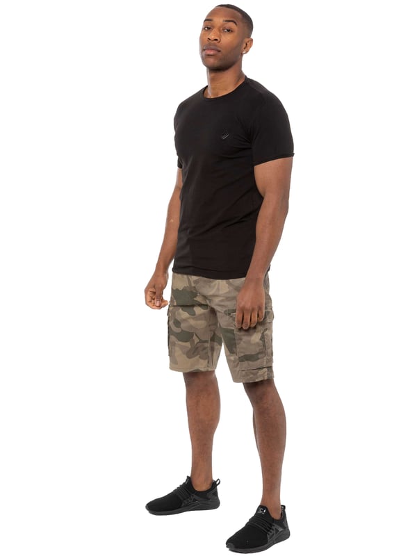 Pantalones cortos de camuflaje Kruze en caqui claro, 65% poliéster, 35% algodón, media altura, pantalones cortos de ajuste regular, con 2 bolsillos delanteros, 2 bolsillos traseros abotonados y 2 bolsillos laterales Velcro y cierre de mosca con cremallera, lavables a máquina, para ocasiones casuales