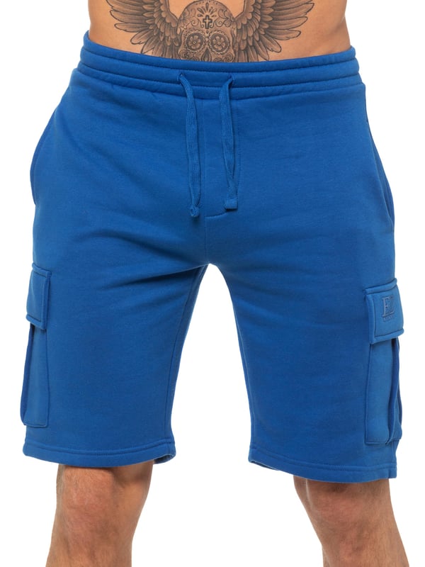 Enzo Pantalones cortos cargo para hombre. Cuenta con 2 bolsillos de carga y 2 bolsillos laterales. Logotipo de EZ en el bolsillo. Cintura elástica con dibujo ajustable.