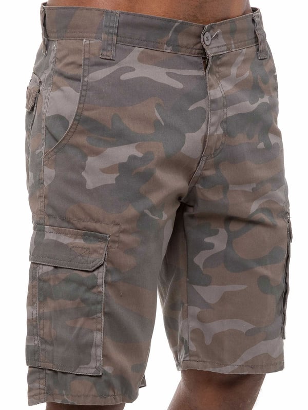 Pantalones cortos de camuflaje Kruze en gris, 65% poliéster, 35% algodón, media altura, pantalones cortos de ajuste regular, con 2 bolsillos delanteros, 2 bolsillos traseros abotonados y 2 bolsillos laterales Velcro y cierre de cremallera para mosca, lavables a máquina, para ocasiones casuales