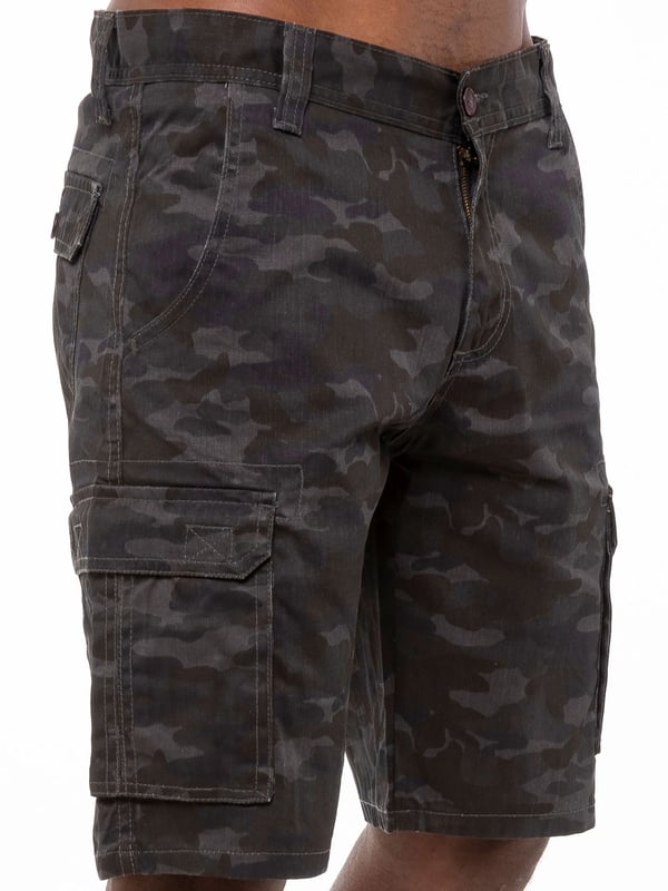 Kruze Camo Shorts in VNT Khaki, 65% Polyester, 35% Cotton, Mid Rise, Regular Fit Shorts, Featuring 2 Front Pockets, 2 Buttoned Back Pockets and 2 Velcro Side Pockets and Zip Fly Fastening, Machine washable, For Casual Occasions