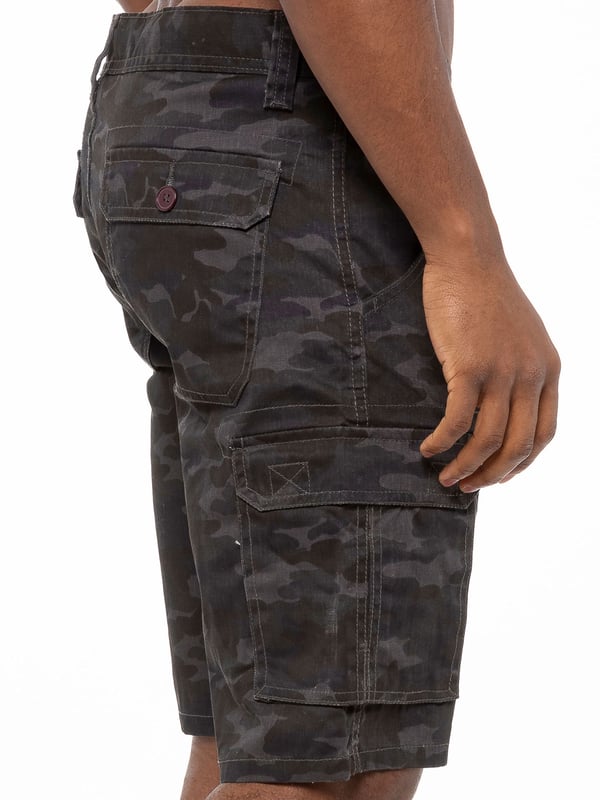 Kruze Camo Shorts in VNT Khaki, 65% Polyester, 35% Cotton, Mid Rise, Regular Fit Shorts, Featuring 2 Front Pockets, 2 Buttoned Back Pockets and 2 Velcro Side Pockets and Zip Fly Fastening, Machine washable, For Casual Occasions