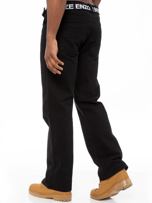 Capture the season’s most relaxed trend with straight fit men’s regular jeans crafted in cotton blend denim. This easy to wear designer style is cut the same width from the thigh through to the ankle and will suit almost every body shape. The multi-pocketed design is detailed with Enzo jeans branded metal buttons and studs; these men’s designer jeans come complete with an Enzo jeans belt to finish the look.