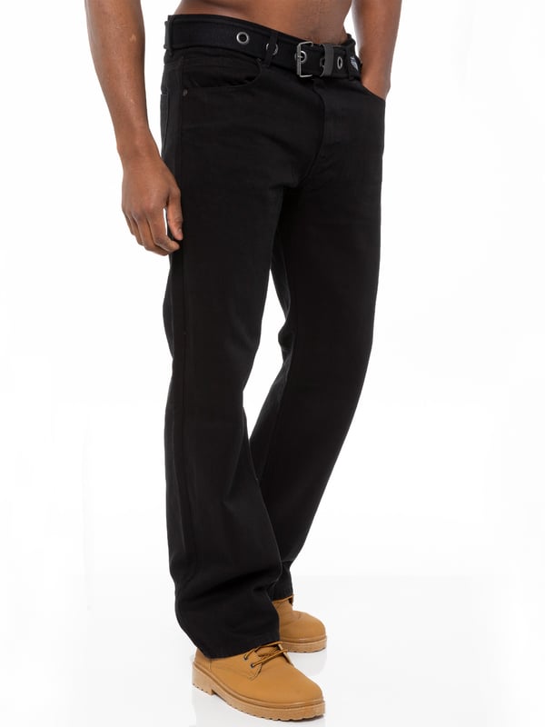 Capture the season’s most relaxed trend with straight fit men’s regular jeans crafted in cotton blend denim. This easy to wear designer style is cut the same width from the thigh through to the ankle and will suit almost every body shape. The multi-pocketed design is detailed with Enzo jeans branded metal buttons and studs; these men’s designer jeans come complete with an Enzo jeans belt to finish the look.