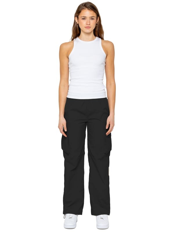 Stay effortlessly stylish in the Enzo Women's Parachute Cargo Pants. Made from lightweight crushed poly fabric, they feature a relaxed fit, wide-leg cut, and an elasticated waistband with adjustable drawstring for all-day comfort. With multiple pockets—including cargo styles with velcro fastening—and adjustable drawcord hems, these utility-inspired trousers blend function with streetwear flair. Ideal for casual, off-duty looks.