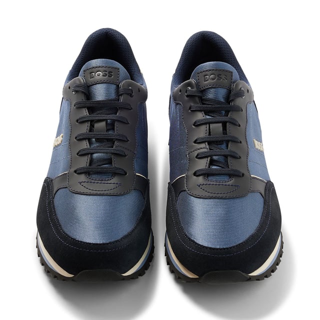 Sporty BOSS running inspired sneakers. Modern upper design in nylon enriched by raised BOSS logo on the quarter. Lightweight EVA providing comfort and extra cushioning. Modern rubber and rubberised detail assure a sporty look.
