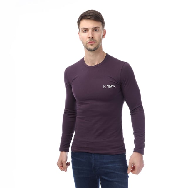 Mens Emporio Armani Loungewear Fitted Mock Neck Top in navy.- Mock neck.- Long sleeves.- Eagle embroidery.- Fitted fit.- 90% Modal  10% Elastane.- Ref: 1120664F500135