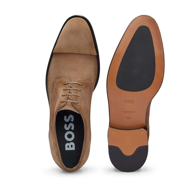 Men's Boss Derrek Derby Shoes in Beige Mens Boss Derrek Derby Shoes in beige.- Leather upper.- Lace up fastening. - Stitching trimming.- Durable outsole with leather injection.- Ref: 50493482268