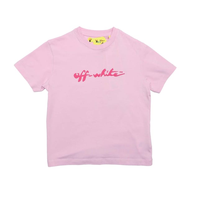 Juniors Off White Script T-Shirt in pink.- Crew neck.- Short sleeves.- Painter inspired Off-White logo on the front.- 100% Cotton.- Ref: OGAA0010043032