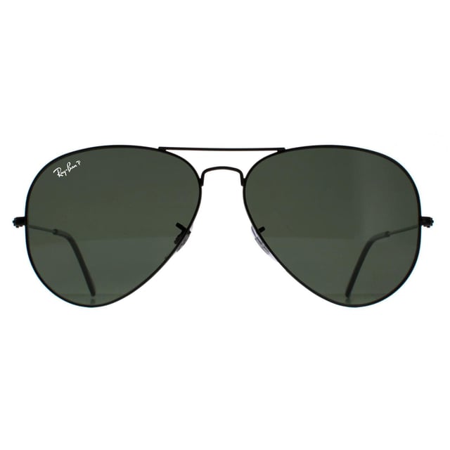 Ray-Ban Sunglasses Aviator 3025 Black Green Polarized 002/58 were originally designed in 1936 for US military pilots and have since become one of the most iconic sunglasses models in the world. The timeless design is characterised by the thin metal wire frame, large teardrop shaped lenses and fine metal temples that feature silicone tips and nose pads for a customised and comfortable fit. This classic model is available in various sizes and an array of colourways.