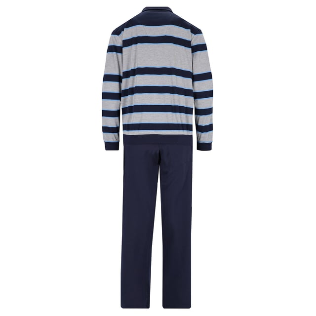 Sportiver Homewear-Anzug von der Marke hajo. Zipper-Jacke und lange Hose. Interlock aus weichem Baumwoll-Mix - bügelfrei, atmungsaktiv, hautsympathisch.