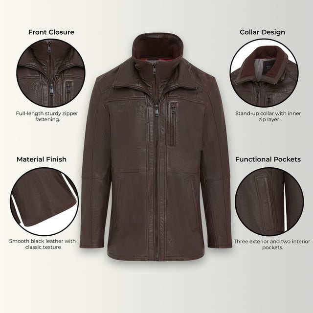 Heren Outdoor Sport Trenchcoat Lederen Jas Mannen Herfst en Winter Mode Casual Effen Kleur Pocket Integratie Dikke Jas Lederen Jas Jassen Leer voor Mannen, Bruin, 4XL