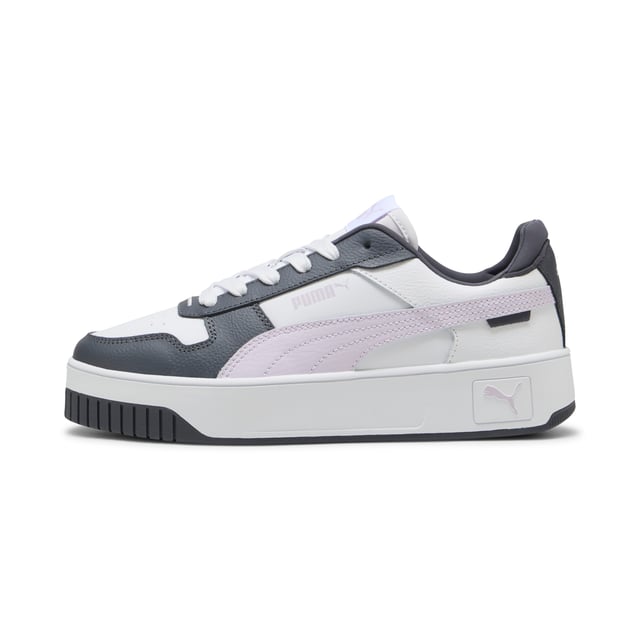 PRODUCT STORY: Streetwear-inspired design and a slightly elevated platform make these Carina's perfect for everyday outfits. FEATURES & BENEFITS: SOFTFOAM+: Step-in comfort sockliner designed to provide soft cushioning thanks to its extra thick heel; Recycled Content: The upper of this shoe is made with at least 20% recycled materials as a step toward a better future. DETAILS: Leather upper; Rubber midsole; Rubber outsole; PUMA Formstrip on the medial and lateral sides; PUMA Cat Logo on the heel.