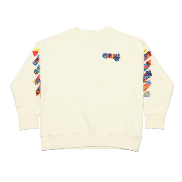 Juniors Off White Together Crewneck Sweatshirt in white - orange.- Ribbed crew neck.- Ribbed cuffs and hem.- Off-white multicolor logo at front.- Multicolor diagonals at sleeves.- Multicolor together arrow at back.- 100% Cotton.- Ref: OBBA0010040320