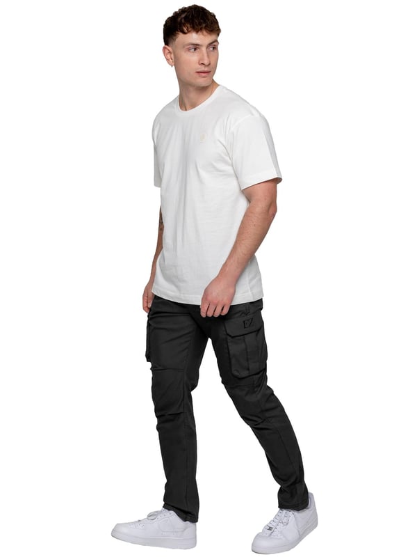 Upgrade your everyday style with the Enzo Men's Cargo Pants. Crafted from premium stretch fabric, these lightweight trousers offer a tapered leg fit for a sleek, modern look. Featuring an elasticated waistband with an adjustable toggle, they provide a customizable fit, while the adjustable toggle ankles let you tailor the look and feel. With two side slash pockets, two cargo pockets with secure Velcro fastening, and a single back welt pocket, you’ll have ample storage for essentials. Finished with an Enzo print on the cargo pocket. (649)