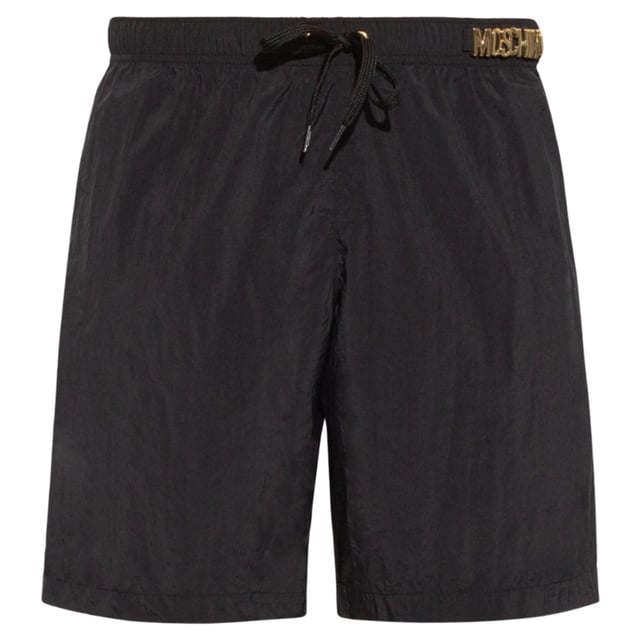 Moschino Black Swim Shorts, Elasticated Waistband, Drawstrings, Metal Logo Along Waistband, 100% Polyester, Made In Italy, Pocket On Right Back, Brand Logo, Black Swim Wear