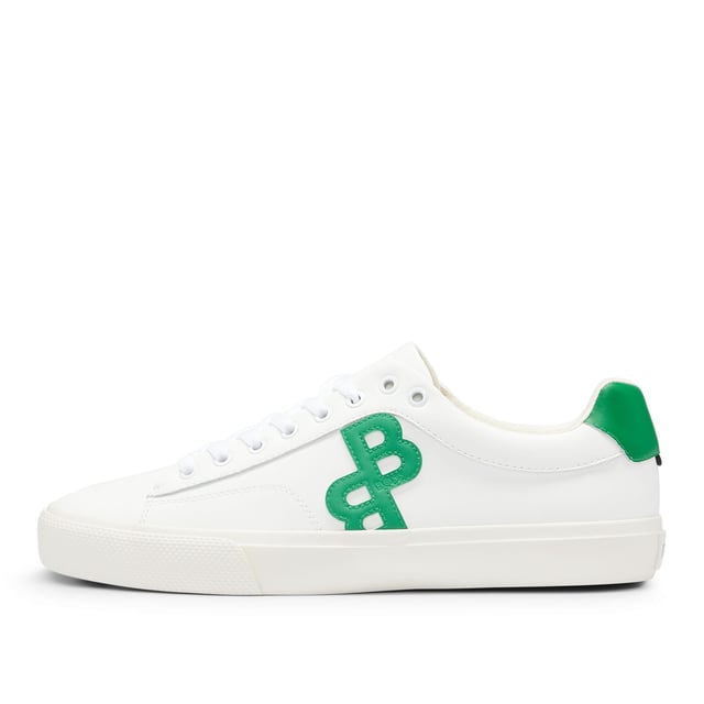 Men's Boss Aiden Tennis Trainers in White BOSS basic cupsole enriched by the recognizable double B logo on quarter in contrasting colors. Rubberized leather on the logo and backtab.