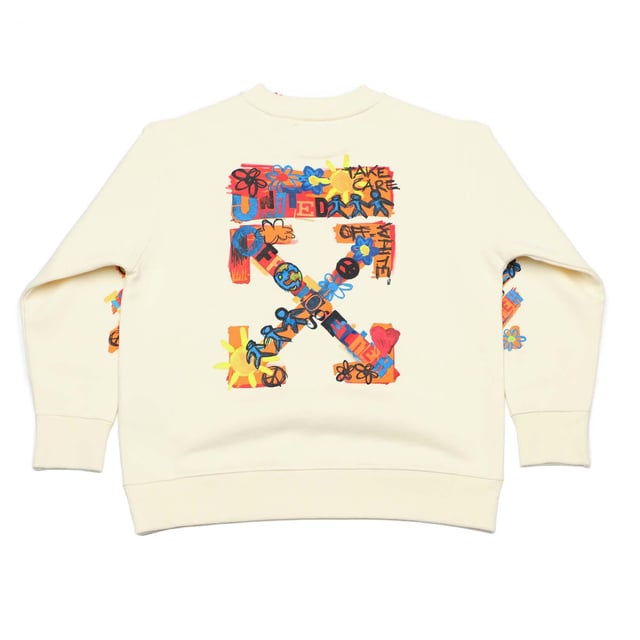 Juniors Off White Together Crewneck Sweatshirt in white - orange.- Ribbed crew neck.- Ribbed cuffs and hem.- Off-white multicolor logo at front.- Multicolor diagonals at sleeves.- Multicolor together arrow at back.- 100% Cotton.- Ref: OBBA0010040320