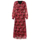 Smashed Lemon Lippenprint chiffon maxi jurk in rood en zwart |
